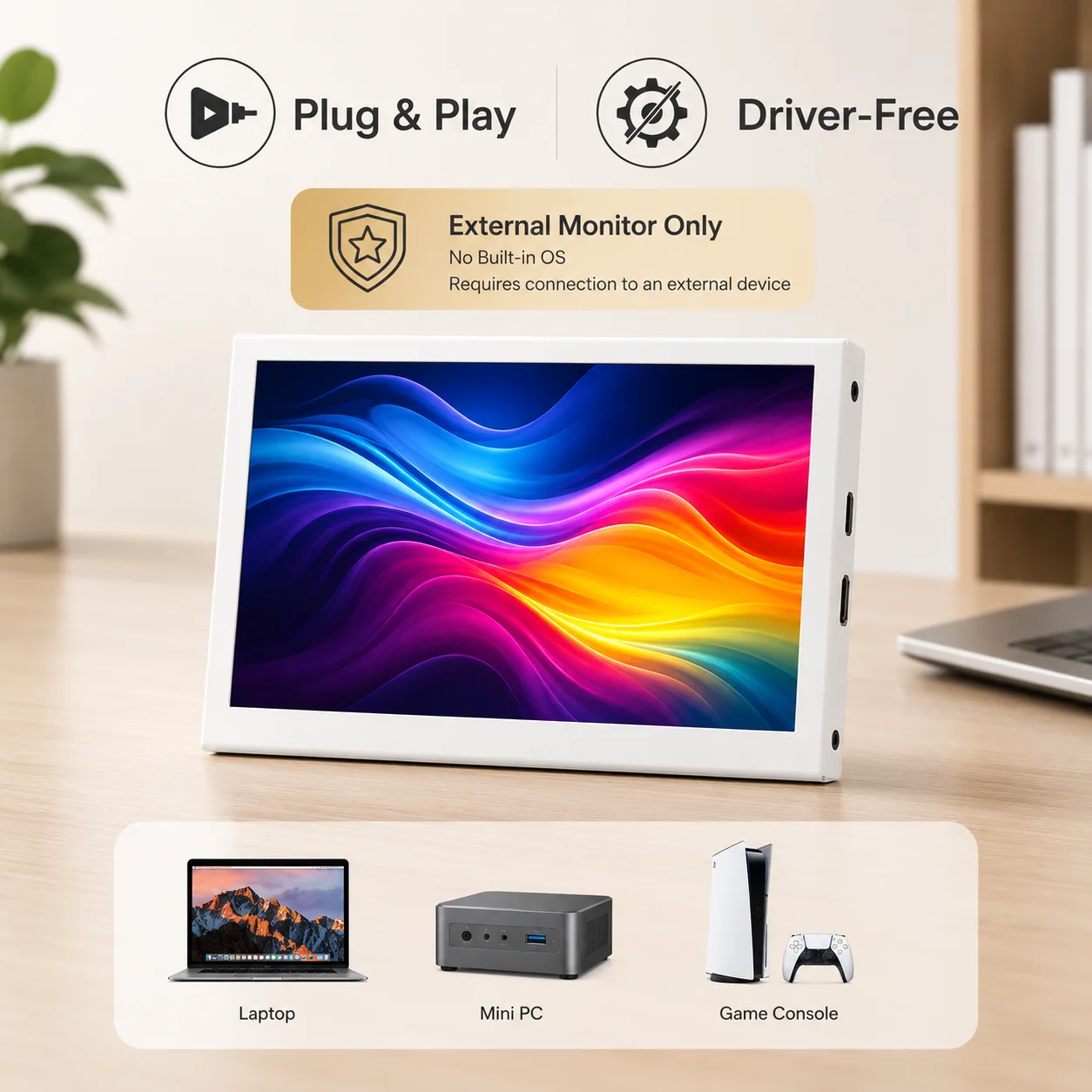 LESOWN 5 inch Monitor Mini Screen HD 800x480 IPS HDMI LCD Auxiliary Micro Display for Raspberry Pi 5 4 3B+ Windows PC White
