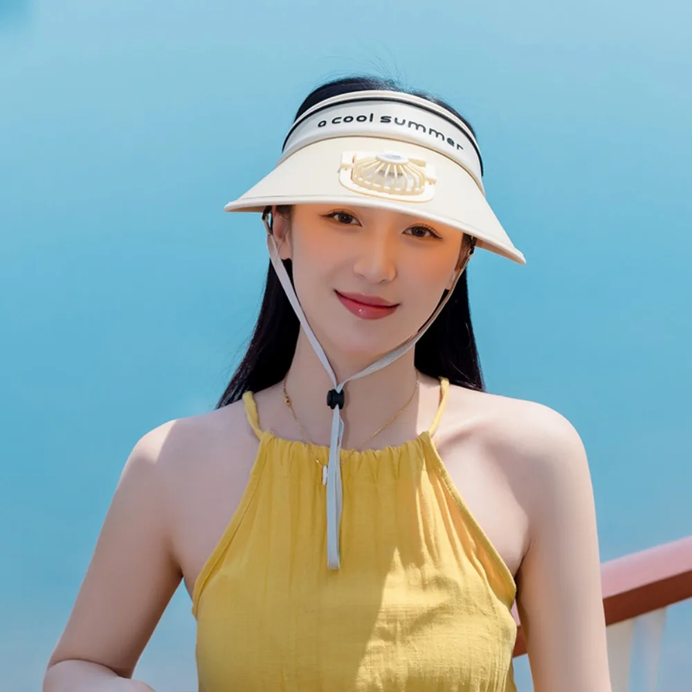 Fishing Hat UV Protection Sun Visor USB Charging Breathable Fan Empty Top Hat Sunscreen Hat Fan Cooling  Hat Women Beach Hat