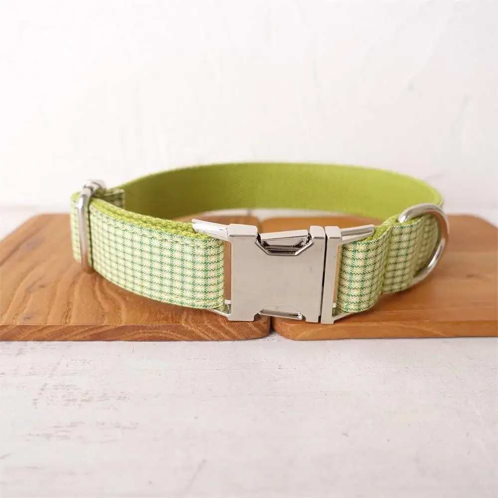 Personalized Dog Collar Custom Pet Collar Free Engraving ID Name Tag Pet Accessory Green White Plaid Puppy Collar Leash