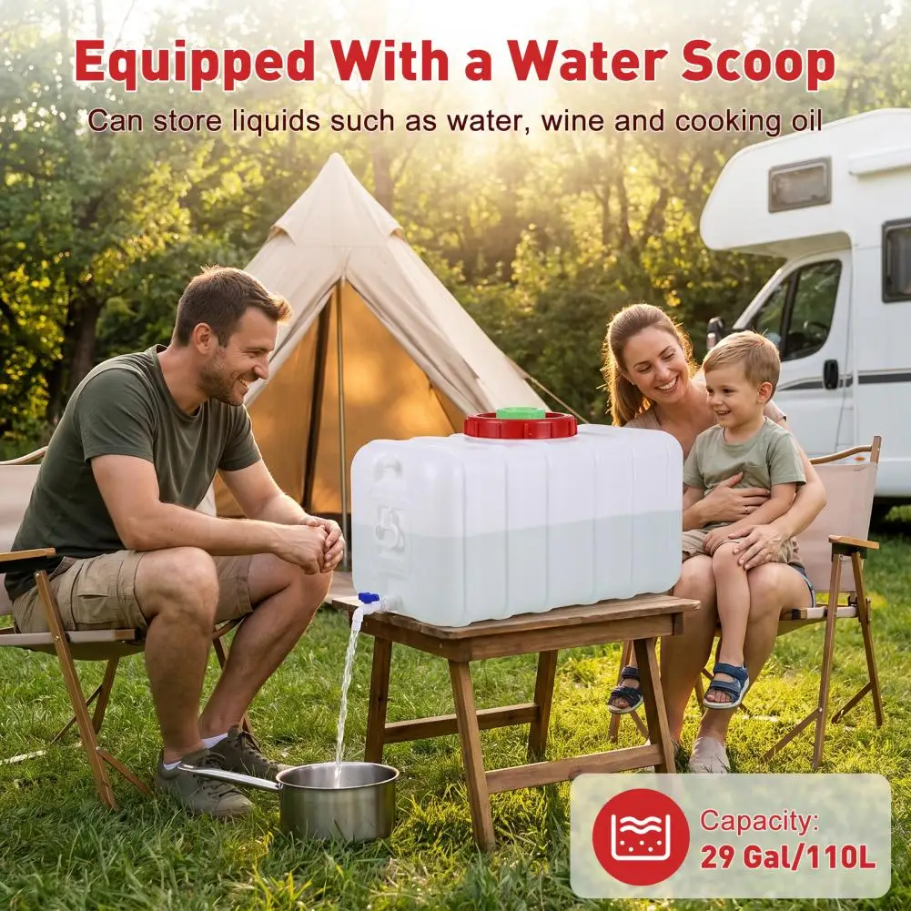 29Gallon/100L Large Water Tank,Plastic Water Bucket,Water Storage Container,Outdoor Camping Water Tank with Spigot Lid and Valve