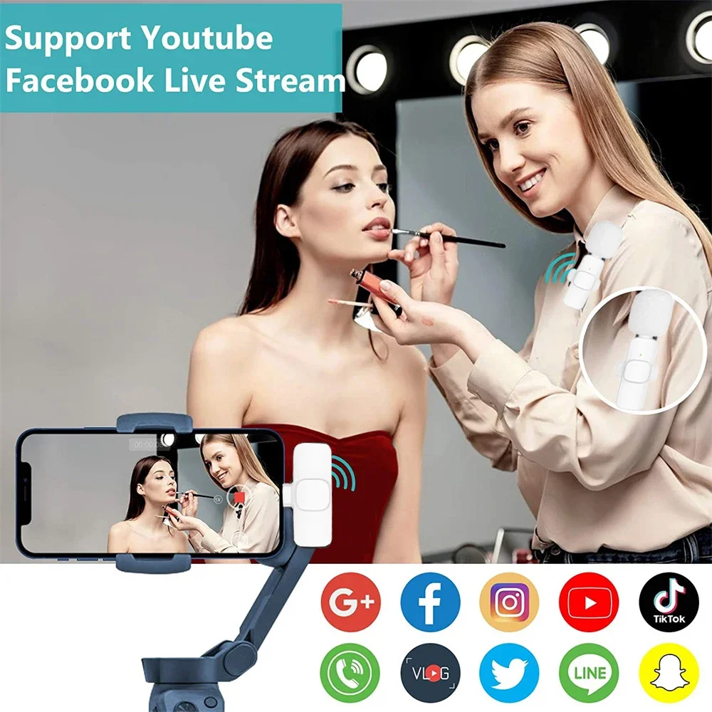 ميكروفون Lavalier لاسلكي جديد محمول لتسجيل الصوت والفيديو ميكروفون صغير لهاتف iPhone Android PC Camera Live Gaming Phone