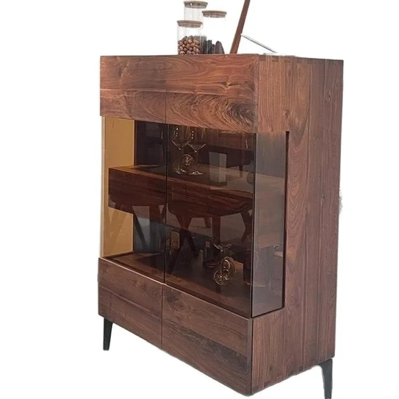 

Black walnut dining household living room storage all solid wood wine display