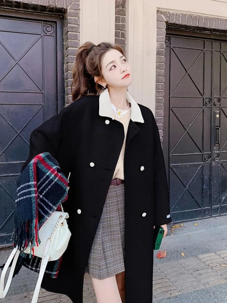 

Зима-весна 2024, женское нишевое бежевое пальто, корейская воздушная шерстяная верхняя одежда, мягкая на ощупь роскошная куртка средней длины