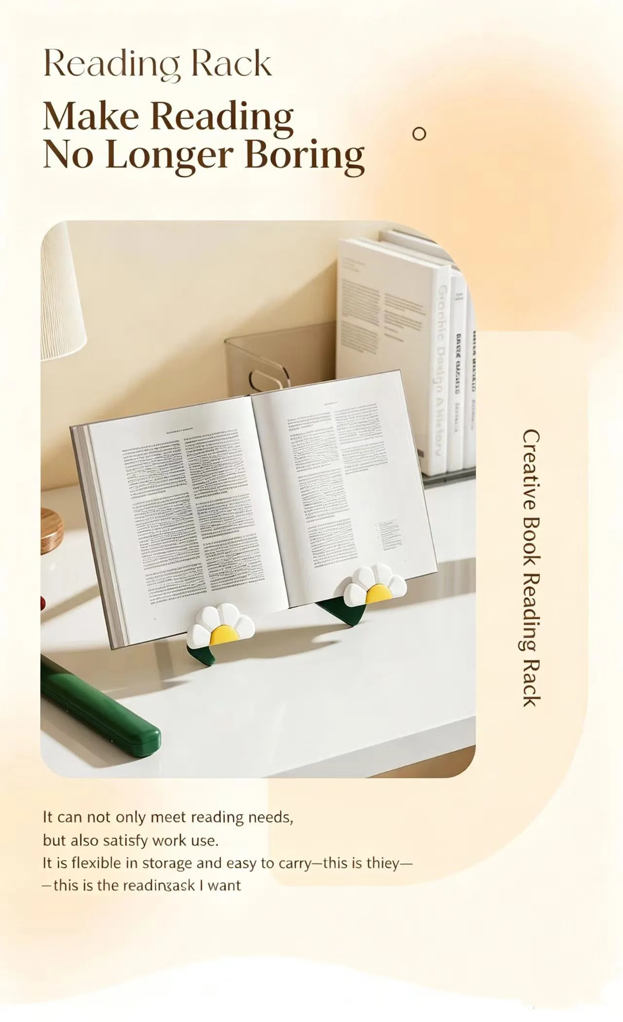 New Cute Flower Learning Reading Bookshelf Portable Folding Cookbook Holder Tablet Holder for Book Music Score Tablet