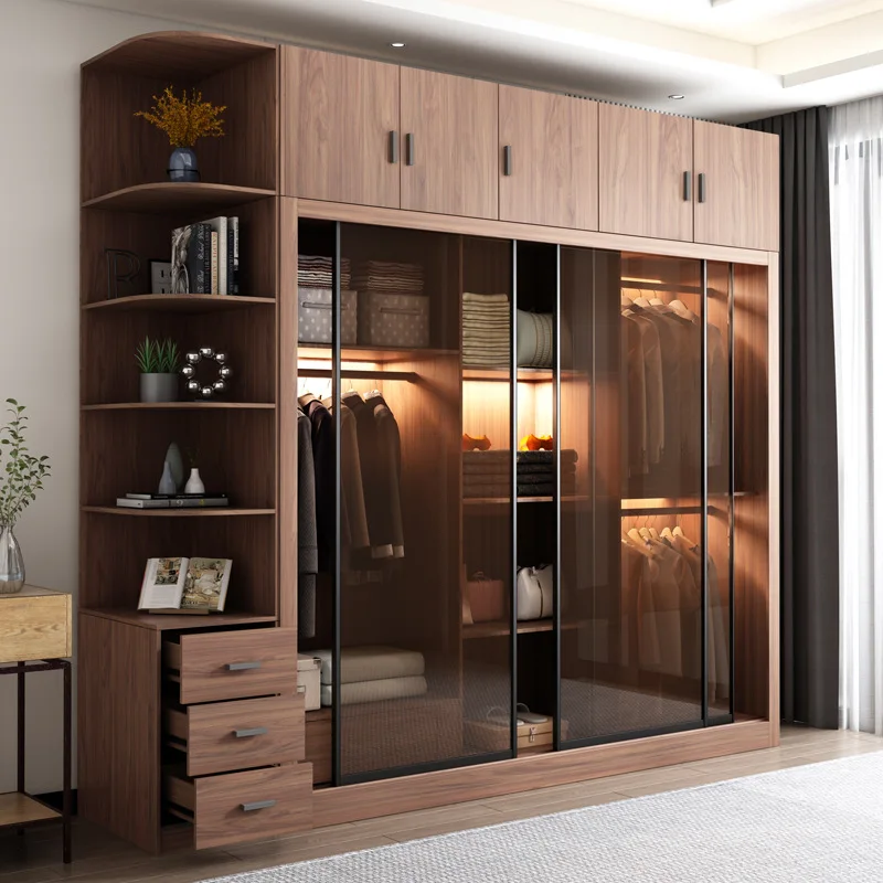 Wardrobe household bedroom modern simple cabinet economical glass sliding door easy to assemble wardrobe