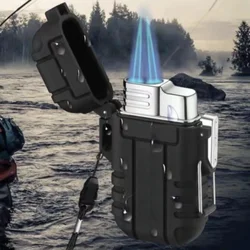 Dual Fire + Single Fire Lanyard Portable Blue Flame Jet Lighter Butane Turbo Cigar Lighter Camping Wading Men's Gadget