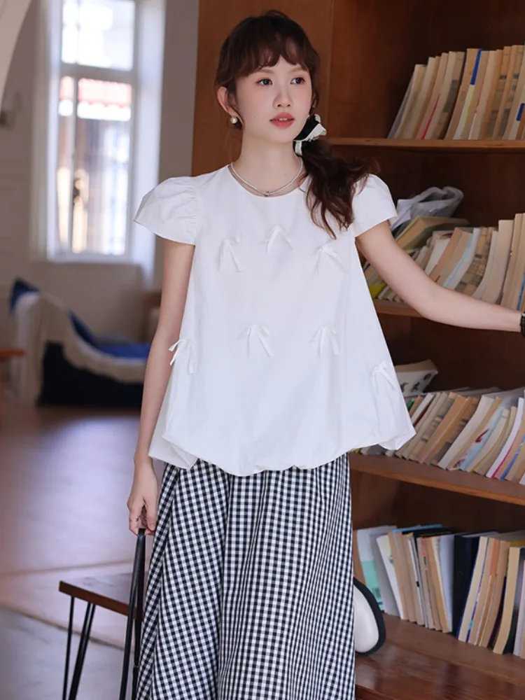 

Корейский Sle Cute Knot Bubble Sve irt, женская летняя новая мода, маленький топ, круглая, супер красивая блузка