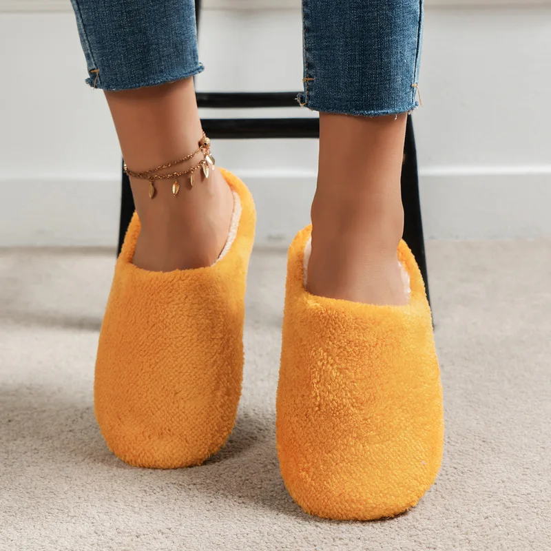 Simple Solid Color Closed-Toe Home Silent Cotton Slippers for Men and Women, Indoor Warm Non-Slip Silent Soft-Soled Slippers - view 6