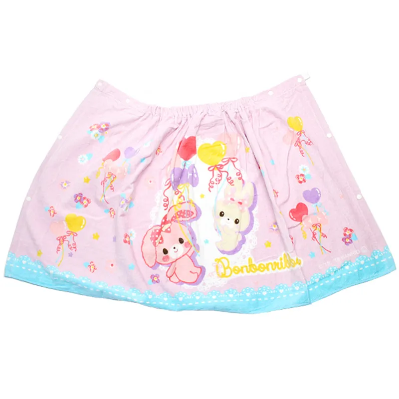 Cute Bonbonribbon Bunny Bath Towel for Kids Girls Cotton Pullover Bathrobe Bath Skirt Cape Cartoon Anime Kawaii Beach Towels