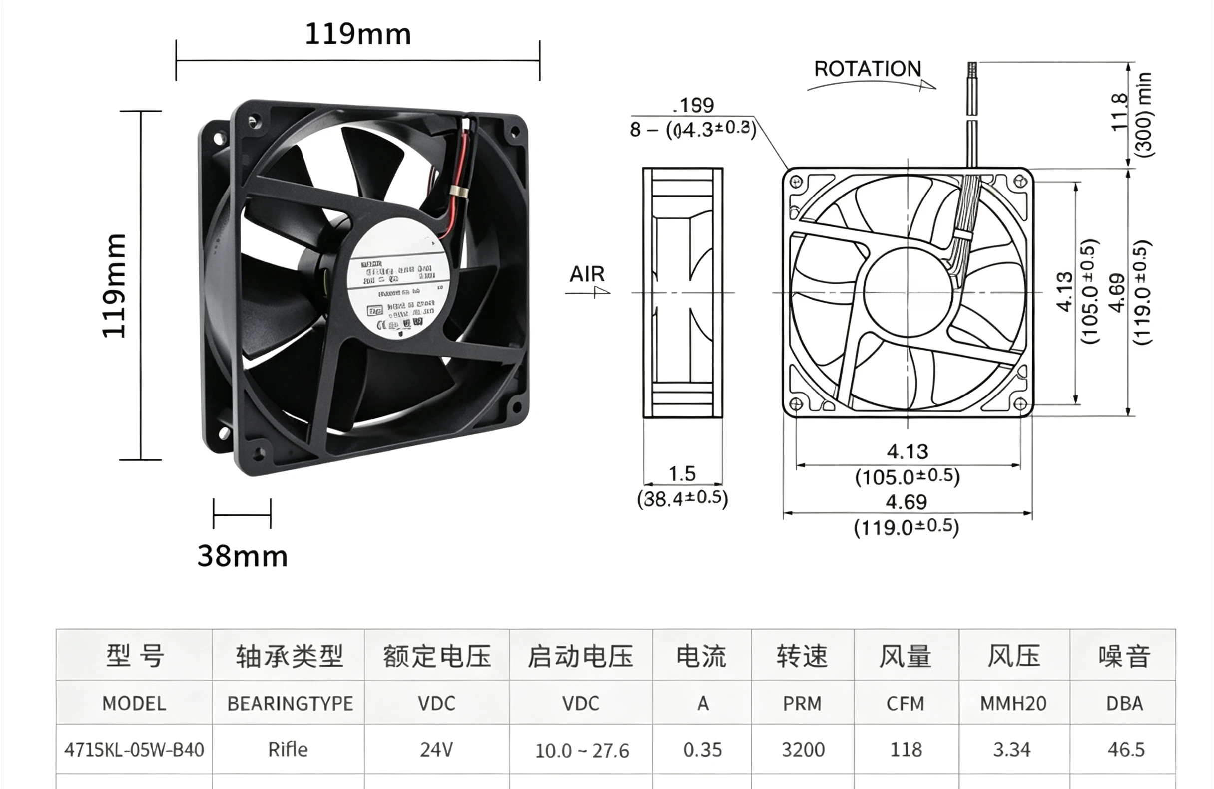 FOR NMB 4715KL‑05W‑B40 B49 12038 DC24V Inverter Cooling Fan