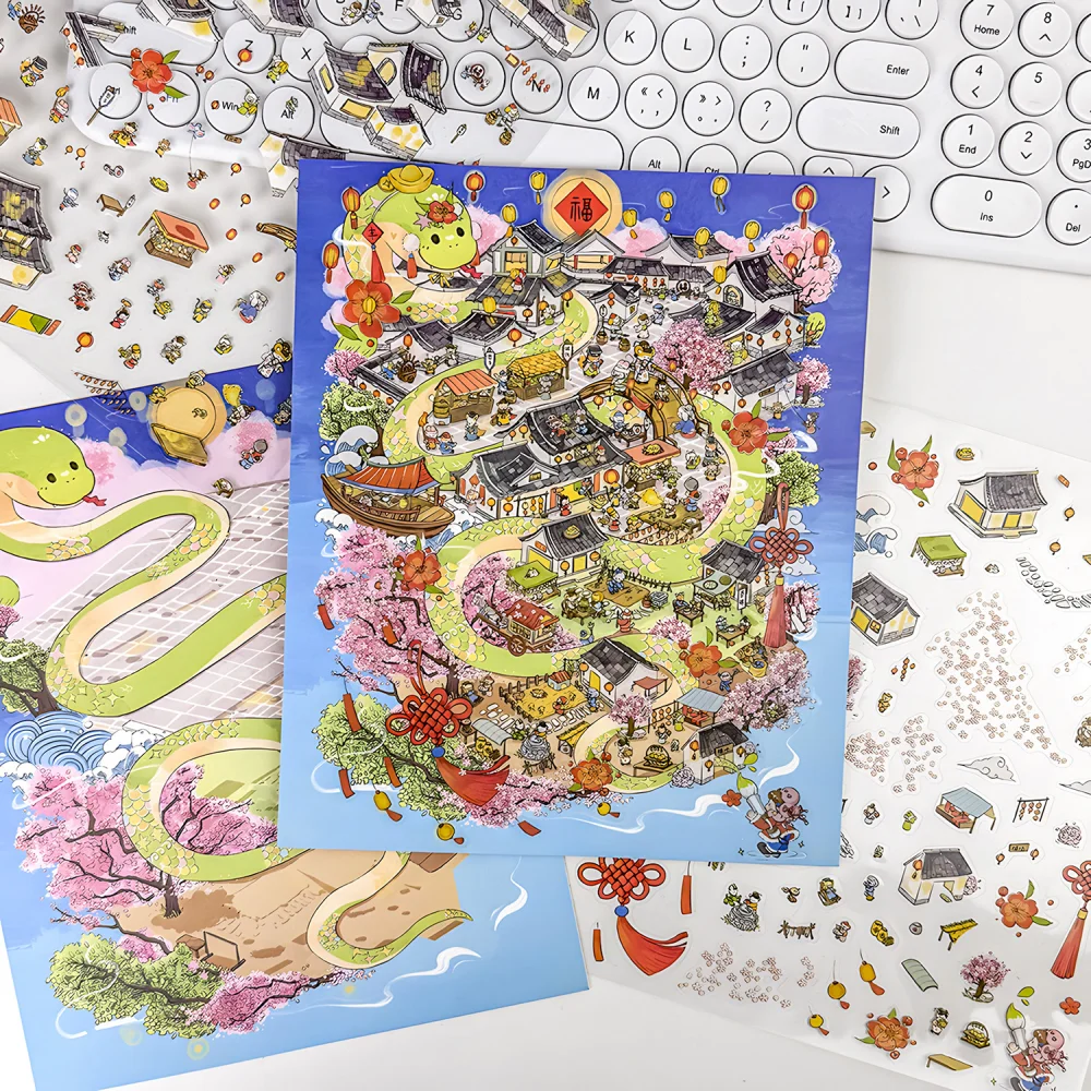 

Card Lover 5Pcs [Black Bag Landscape Stickers Issue 5] Cartoon Collage Miniature Scene Booklet Creative Poster Stickers PET Kit