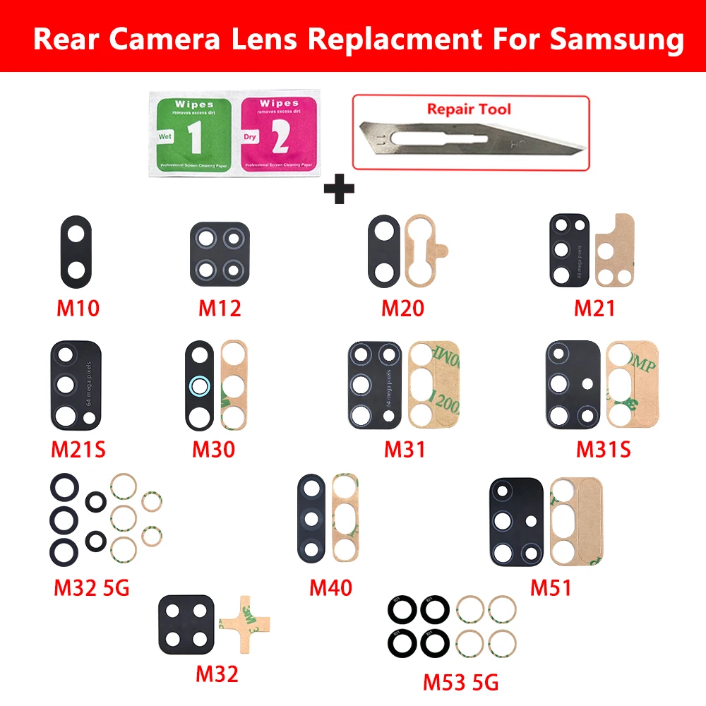 NEW Camera Glass Lens Back Rear Camera Glass Lens with Ahesive For Samsung M31 M31S M32 M53 M52 5G M40 M51 M30 M20 M10 M62