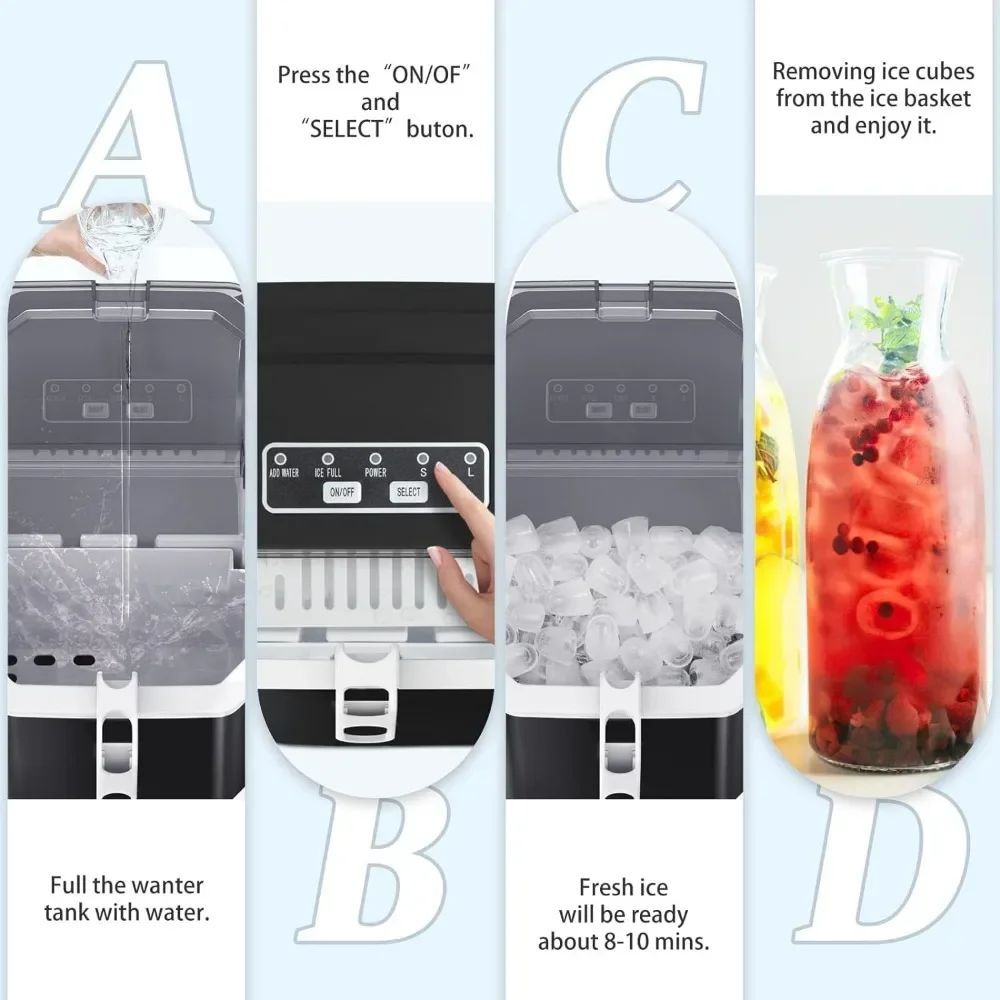 Ice Maker,Portable,with Carry Handle,Self-Cleaning,Basket and Scoop,9 Cubes in 6 Mins,26.5lbs/24Hrs,,for Home,Kitchen,Party,RV