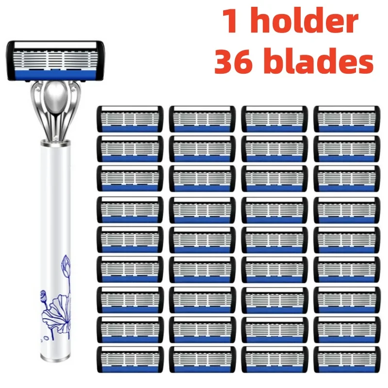 6-layer razor blades skin-friendly lotus razor stainless steel reusable hair removal blades for deep cleansing