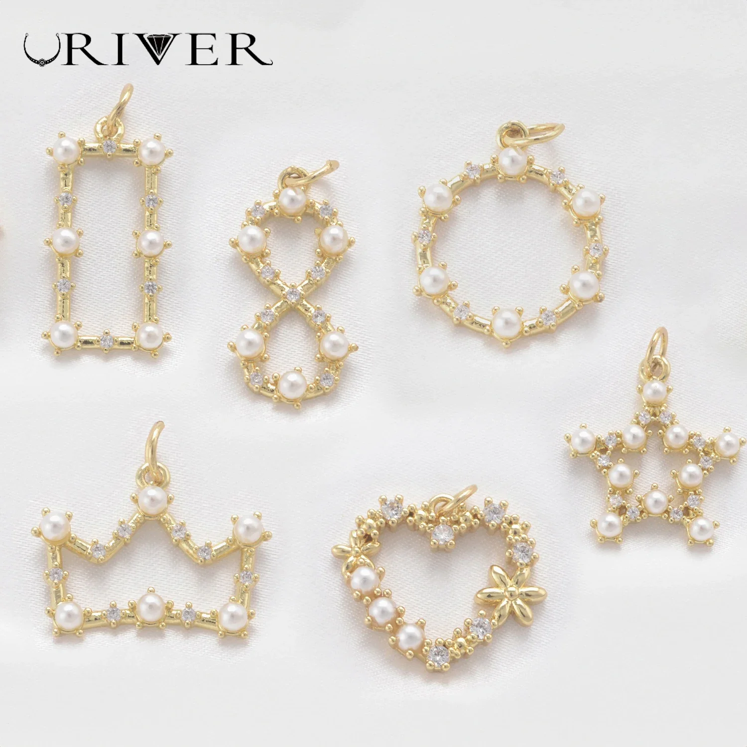 

LJRIVER 5 Pcs Charms for DIY Jewelry Geometry Accessories Simulated Pearl Earring Pendant Heart Star Shape Materials Parts