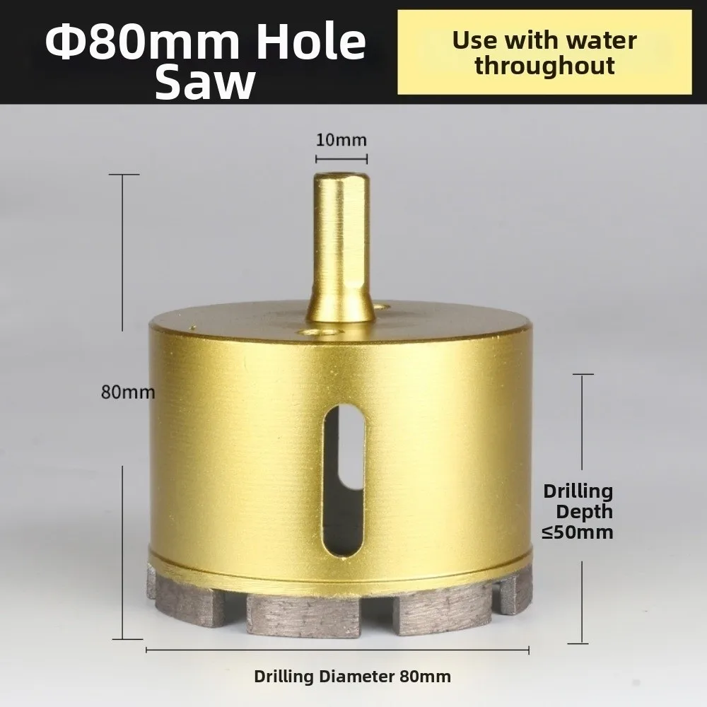 Round Shank Diamond Hole Saw Gold Coated Wet Drilling Core Drill Bit DIY Tool Slotted Barrel Hole Opener Drill Home Renovation