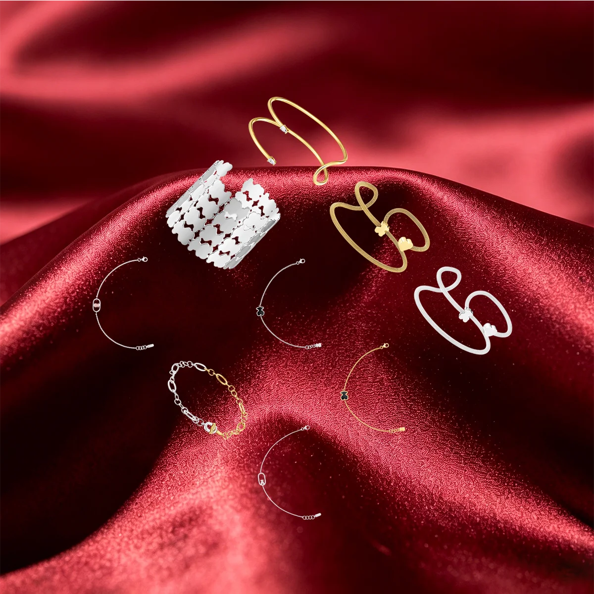 

Geometric Open Cuff & Thin Chain Bracelets Minimalist Chic Wrist Ornaments Ideal Souvenir Gift For Everyday Occasions