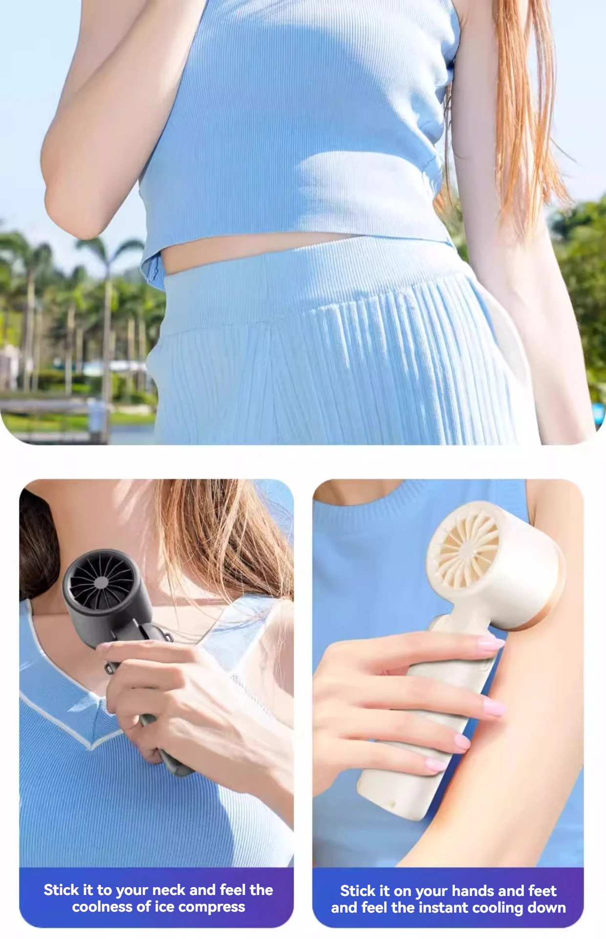 JPNPL 4000mAh Hanging Ice Pack Handheld High-speed Fan Folding 100 Speed Infinitely Adjustable Fan Portable For Outdoor Neck