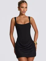 Sexy Square-neck Halter Mini Dress Women Pleated Sleeveless Backless High Waist Bodycon Dresses 2026 New Summer Lady Party Robes - Image 2