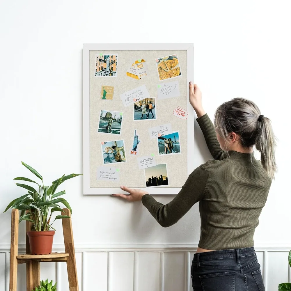 30x20 дюймов деревянная рама пробковая доска объявлений с льняной крышкой, настенная доска для булавок для офиса, дома, школы, декора