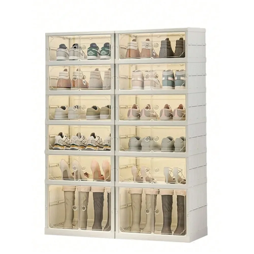 

Foldable Shoe Rack Organization Rack, Plastic Shoe Rack, Foldable Shoe Rack Storage Box, Transparent Shoe Box, Stackable, With