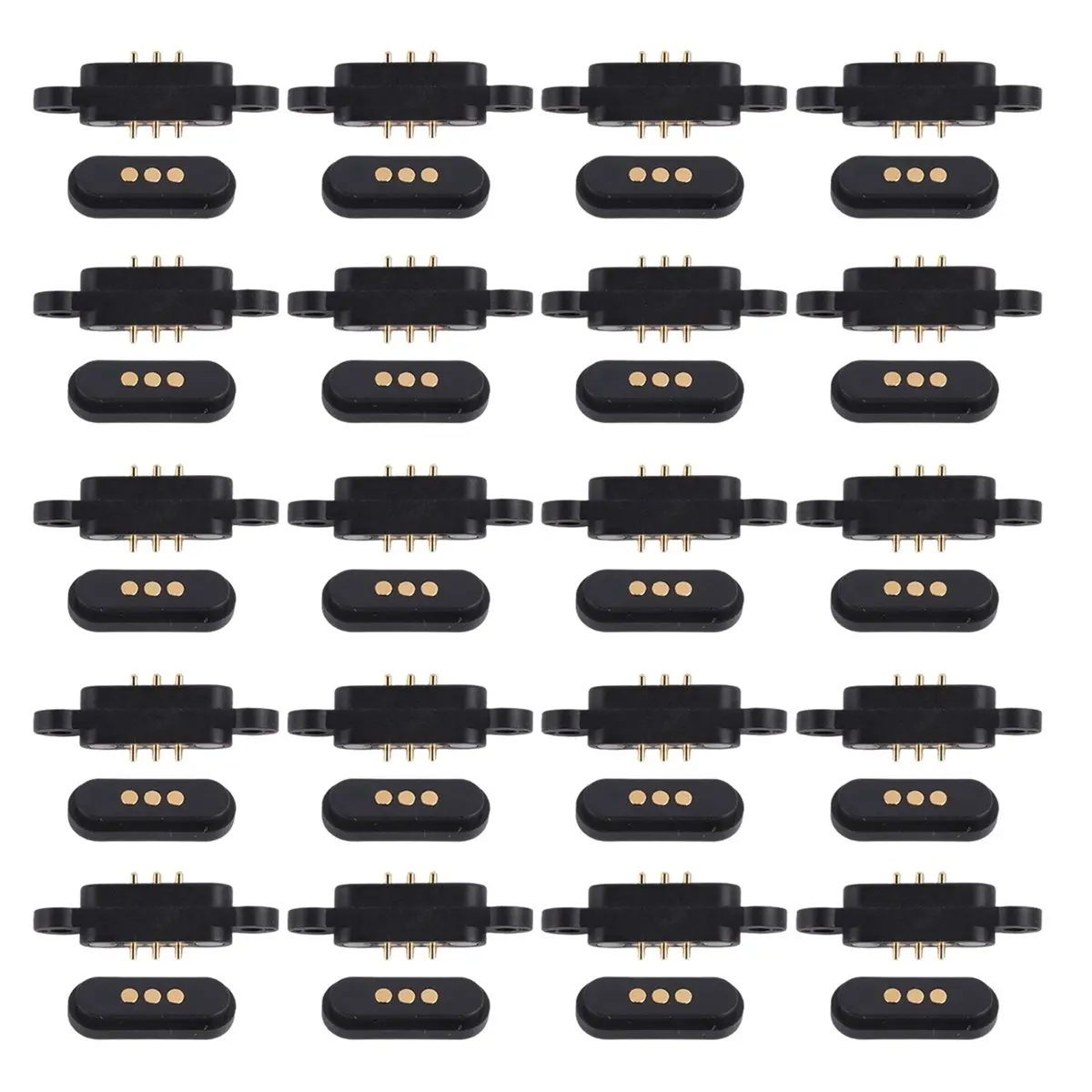 a01r]-20pairs-3pin-spring-loaded-magnetic-pogo-pin-connector-3-positions-magnets-pitch-23mm-through-holes-male-female-probe