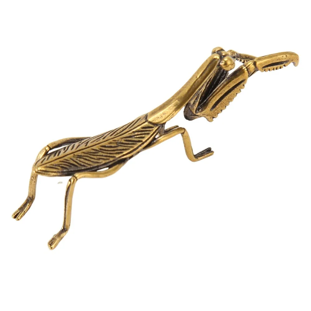 Solid Copper Praying Mantis Figurine Brass Tea Pet Suitable Mantis Decoration Ornament Small Size Brass Mantis Collectible