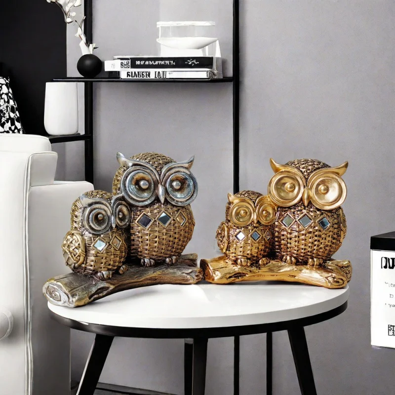 Simple Rattan Owl Animal Decoration Resin Crafts Home Living Room Exhibition Hall TV Cabinet Decorations Wholesale