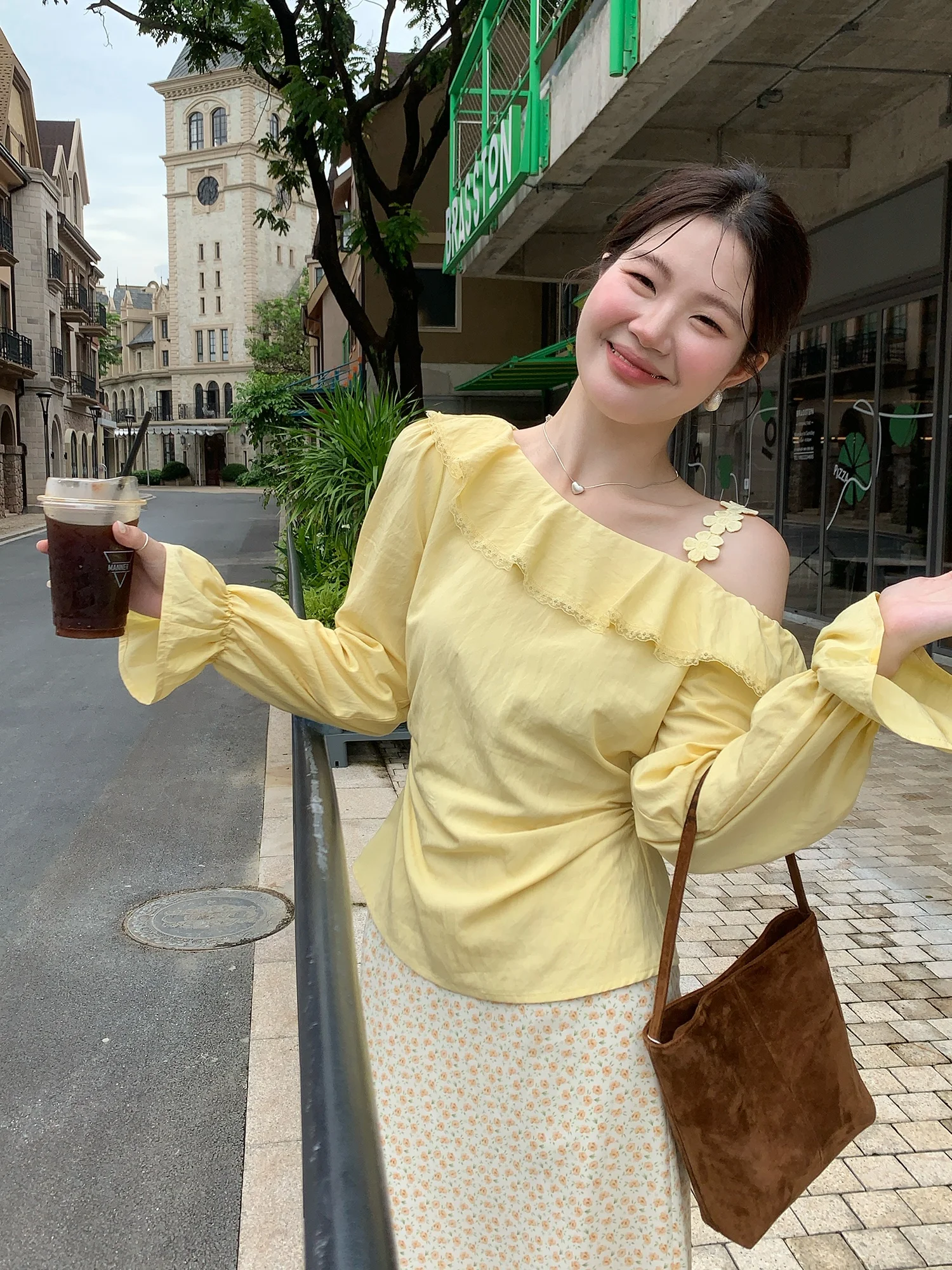 

Женская блузка Gentle Encounter Fire с открытыми плечами и длинными рукавами, в корейском стиле, осенняя новинка, с завышенной талией