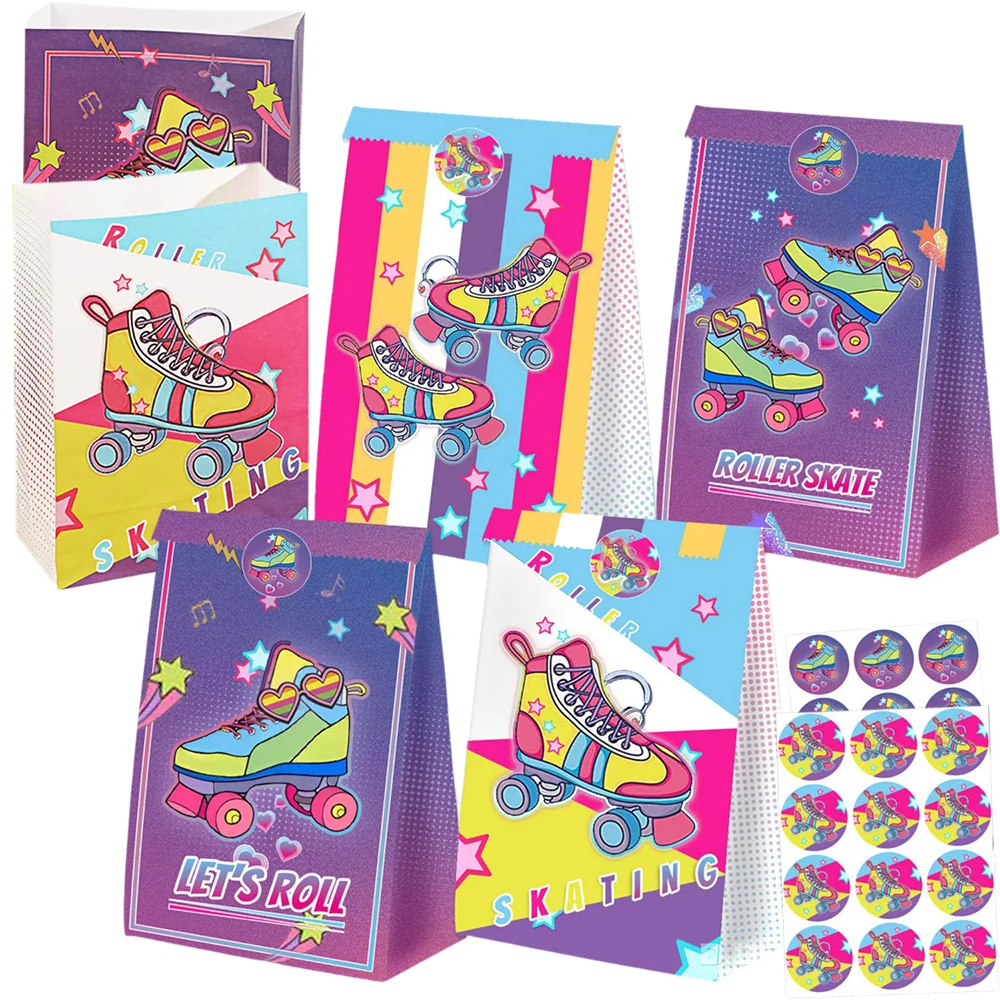 

8 Pcs Roller Skating Party Favor Bags Snacks Sealing Stickers Treat Candy Gift Bags Girls Boys Roller Skating Birthday Supplies