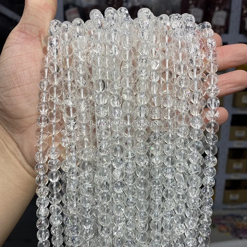 High Quality Synthetic White Rock Popcorn Quartz Crystal Beads Round Crack Loose Beads For Jewelry Making Handmade Accessory