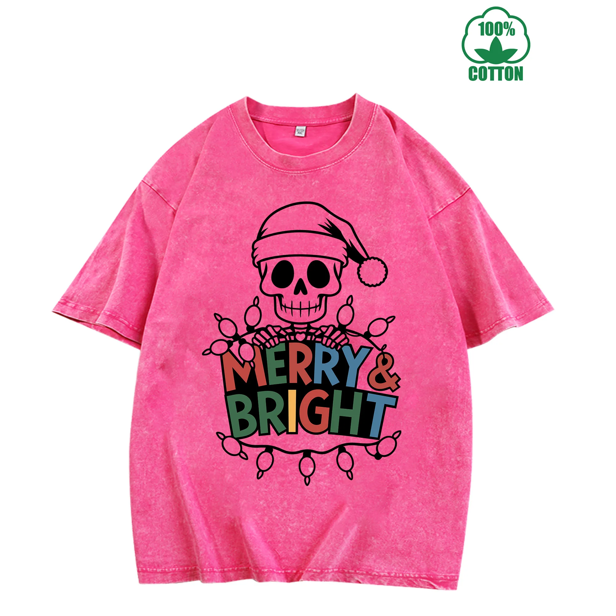 

Merry Bright Graphic Print Vintage Washed T-Shirt 230g 100% Cotton Unisex Comfortable Oversized Streetwear