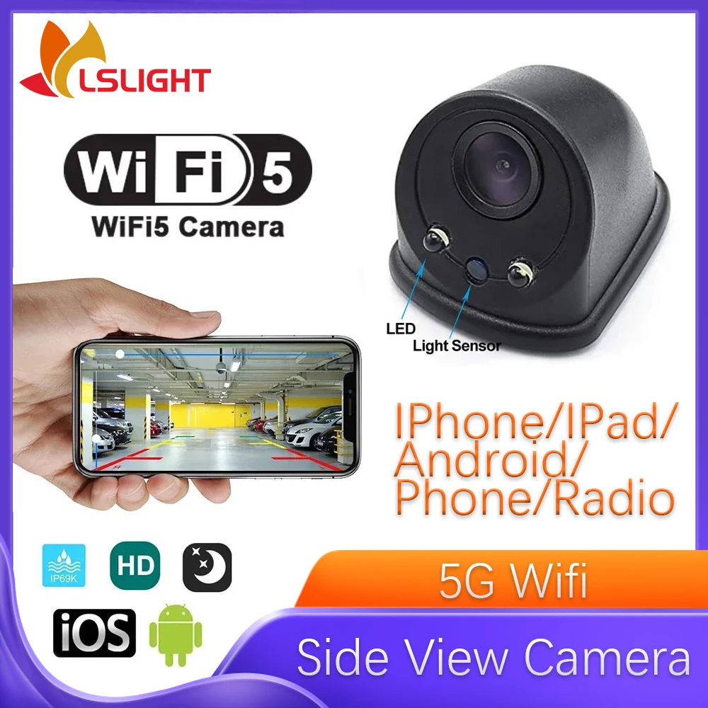 Rear View Camera WIFI 5G Wireless Blind Spot Reversing Parking Waterproof 720P HD Camera For IOS Android And Radio