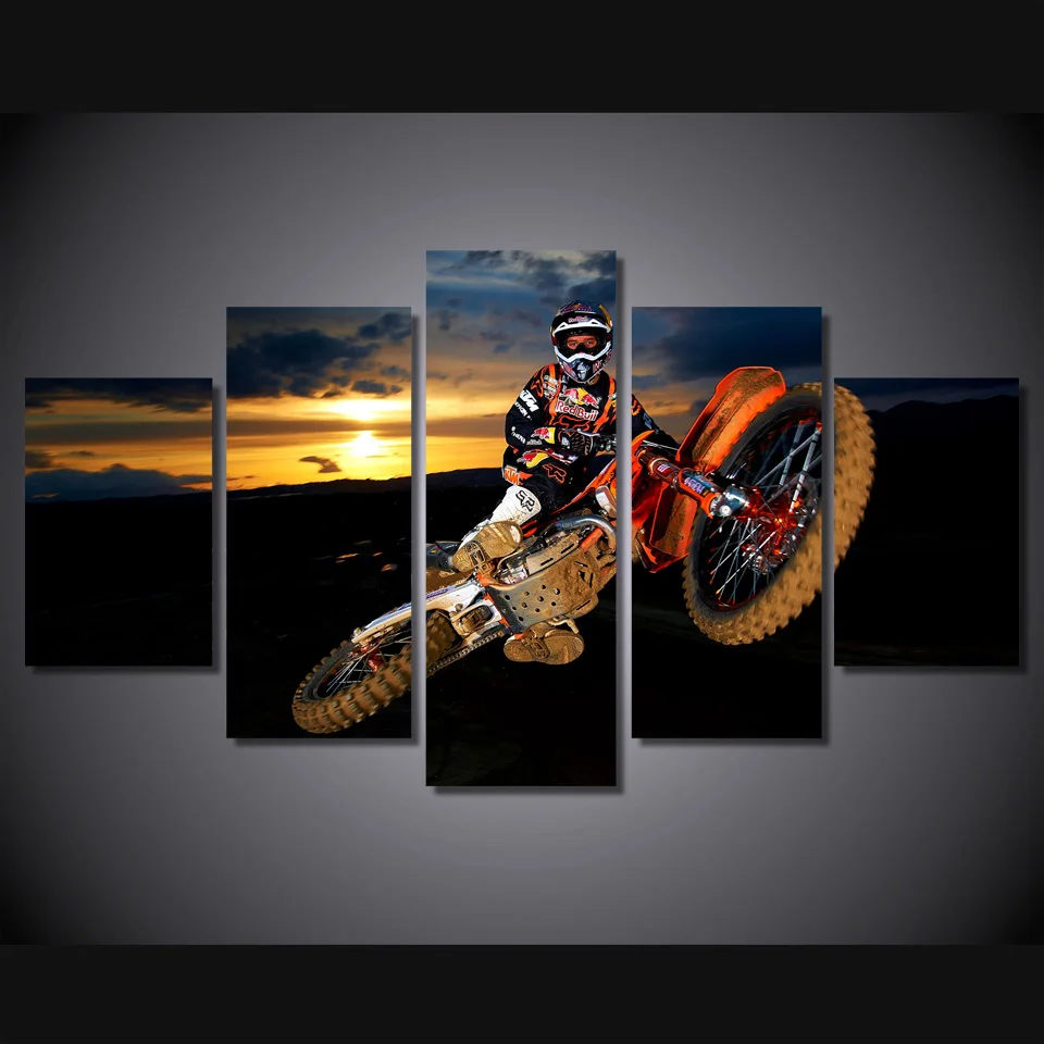 5 Pieces Canvas Art Best Yellow Tires Action Motocross Fashion Poster Painting Living Room Home Decor Bedroom Wall Picture Print