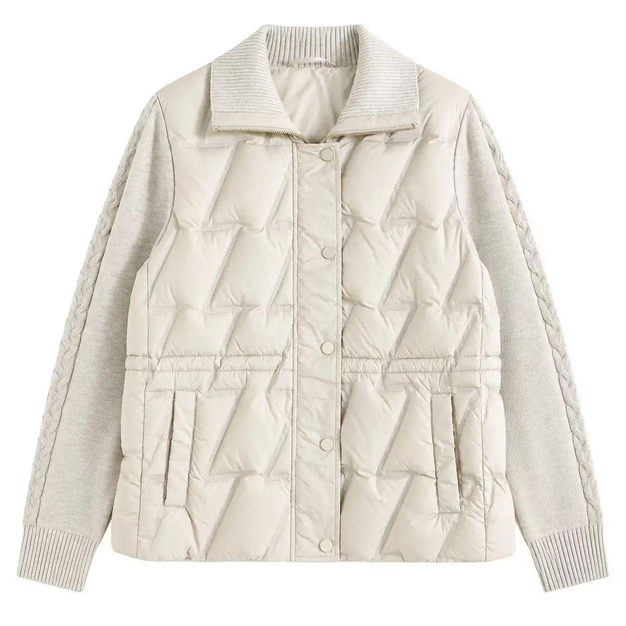 Simple commuting knitted patchwork short down jacket, 2026 winter new style white goose down filled women's down jacket