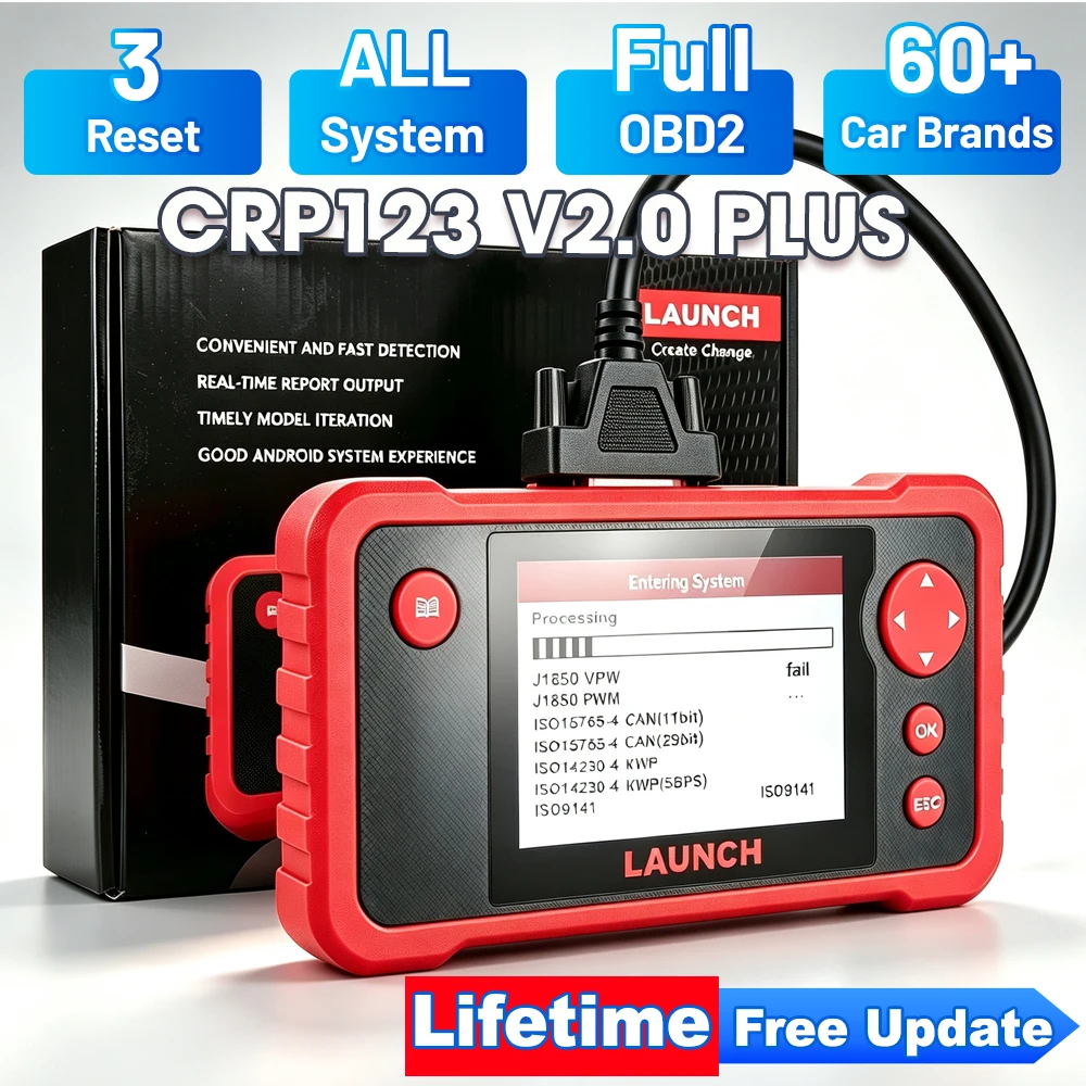 LAUNCH CRP123 V2.0 Plus OBD2-Scanner, Diagnosegerät für alle Systeme mit 3 Reset-Funktionen (Ölservice/Drosselklappenerneuerung/SAS-Reset), OBD2-Diagnosetool, lebenslange kostenlose Updates