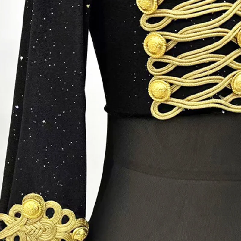 Gogo Danser Kleding Zwart Goud Toneelkostuum Nachtclub Party Show Outfit Vrouwen Prestaties Kleding Lange Mouw Bodysuit 4368