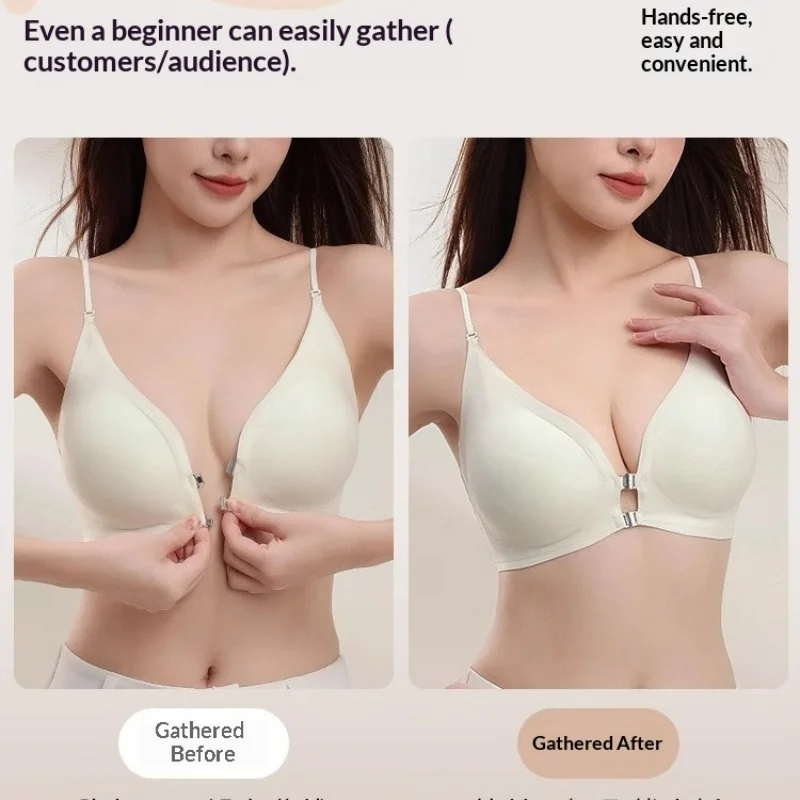 KUCLUT  Women's Front Button Cross Hanging Neck Beautiful Back Invisible Seamless Bra Gathering Without Steel Ring Underwear view 4