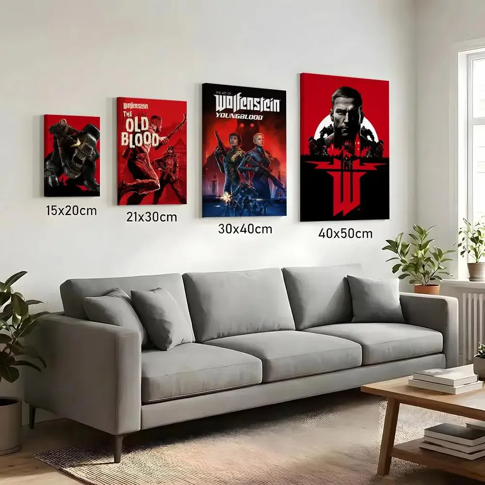 W-Wolfenstein Game Painting Calligraphy HD Canvas Print Poster Wall Art | Optional Frame | Modern Hallway Decor