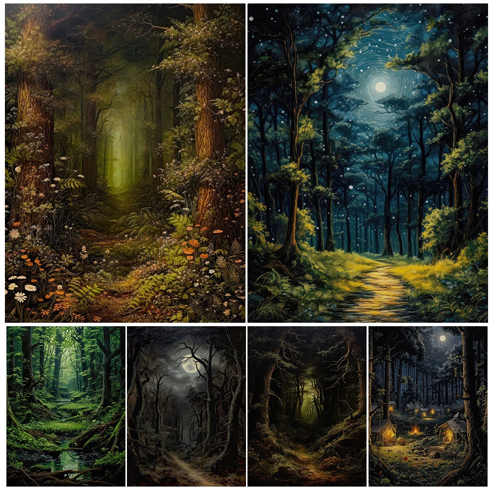 Dark Cottagecore Secret Realm Forest Vintage Wall Art Canvas Painting Goth Decor Dark Forest Art Poster Print Home Decoration