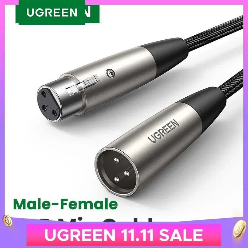 UGREEN XLR to XLR Mic Audio Cable Male to Female Microphone Extension Lead 3-Pin Neutrik XLR Balanced Audio Extender Cord