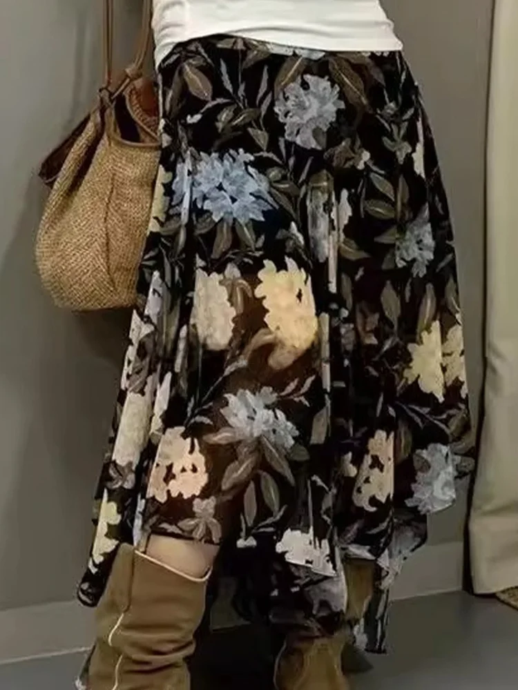 

Casual ROUJE KEFSS Summer New Long Umbrella Skirt Women's Irregular ter Ne Floral Print f-length Skirts for All Body ...