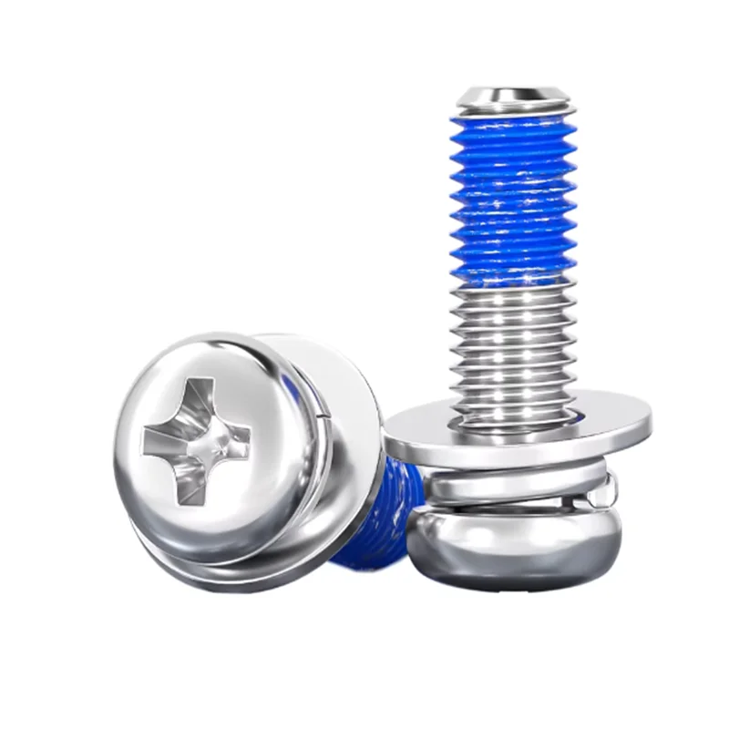 

50 Pieces 304 Stainless Steel Round Head Hex Socket Adhesive Screws with Glue, Anti-Loosening and Anti-Slip M2 M3 M4 M5-M10