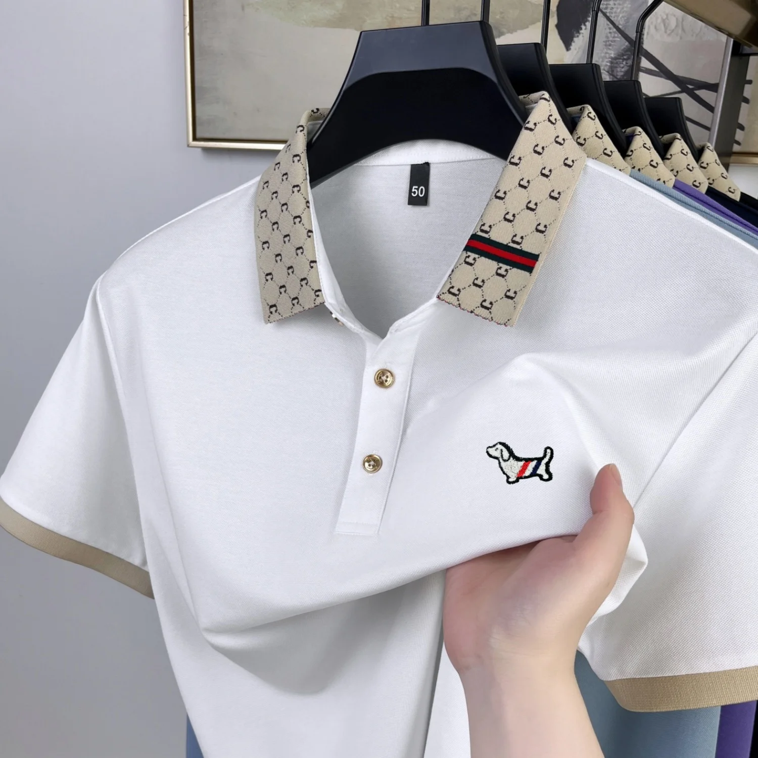 

2025 Hot Sale Men's Polo T-Shirt Premium High Texture Business Casual Breathable Cozy Golf Short Sleeve Trendy Pup Badged Design