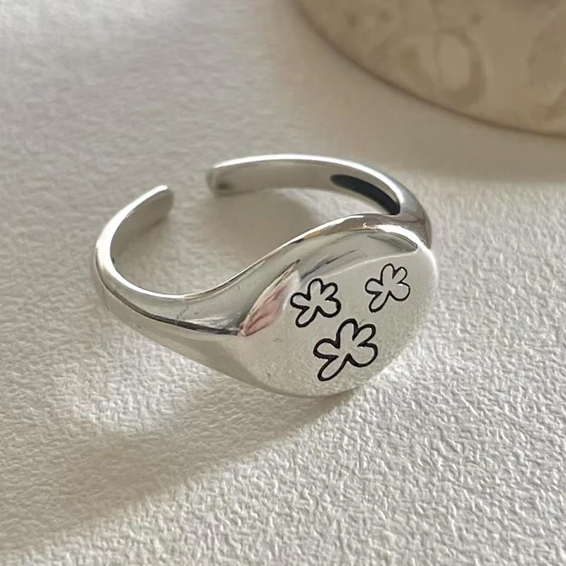 ENSHIR Oval Flower Graffiti Open Ring For Women Fashion Simple Daily Sweet Temperament Ins Korean Jewelry Gifts Wholesale