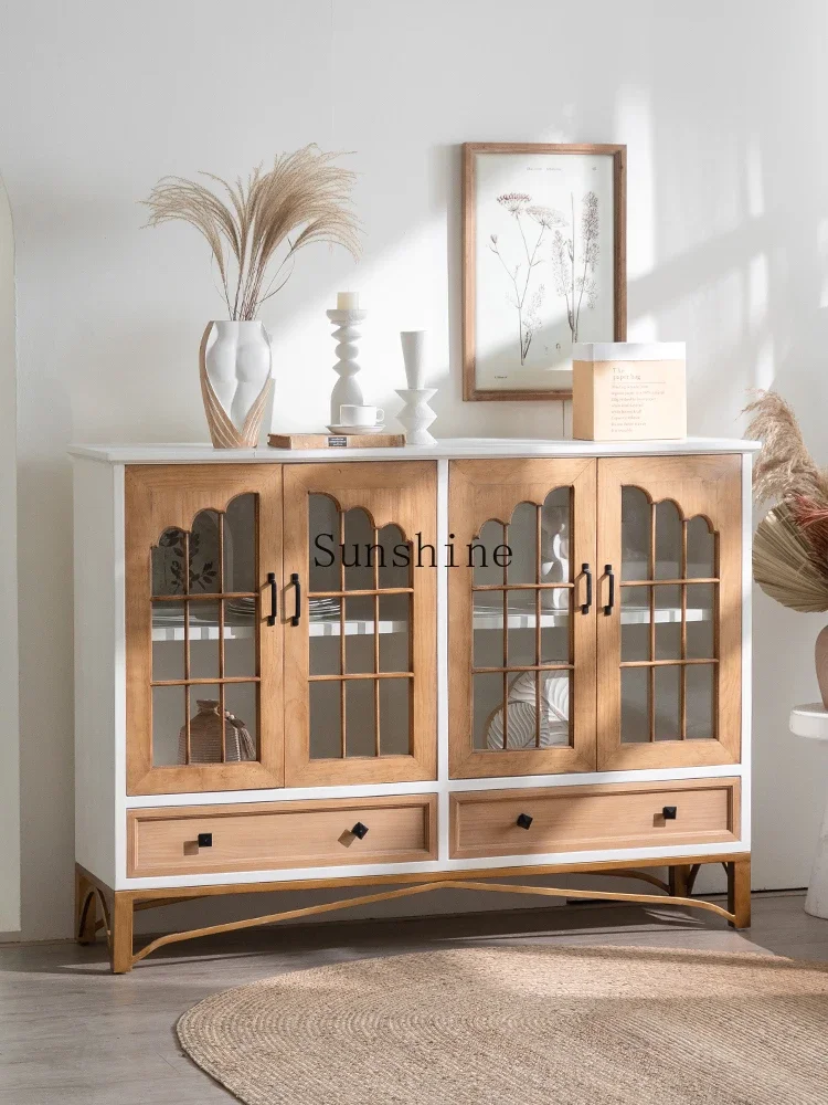 French solid wood dining side cabinet log wind half height multi-layer storage living room retro entrance cabinet