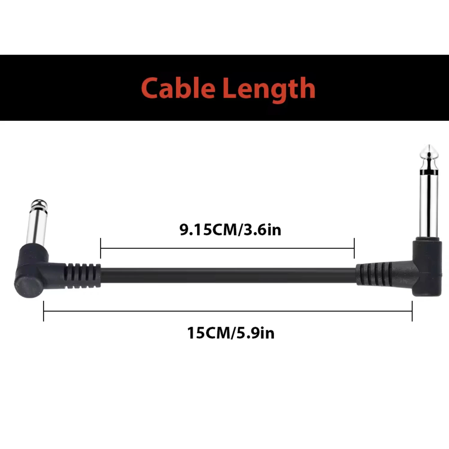 New Guitar Effect Pedal Cables Instrument Patch Cord 15cm 1/4 Inch Right Angle TS Plug PVC Jacket, 6pcs/pack