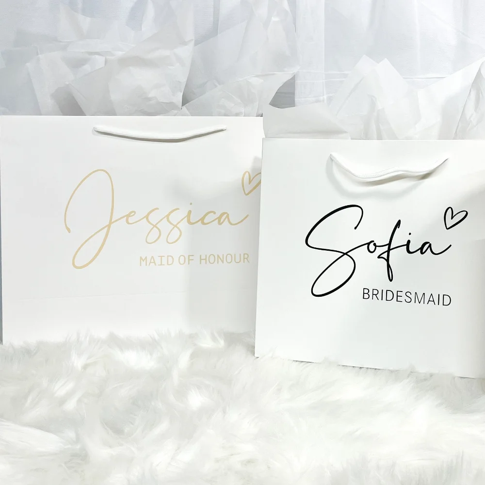 Personalized Wedding Gift Bag Bachelor Party Bridesmaid Gift White Package Wedding Favors Custom Name Bridal Shower Proposal