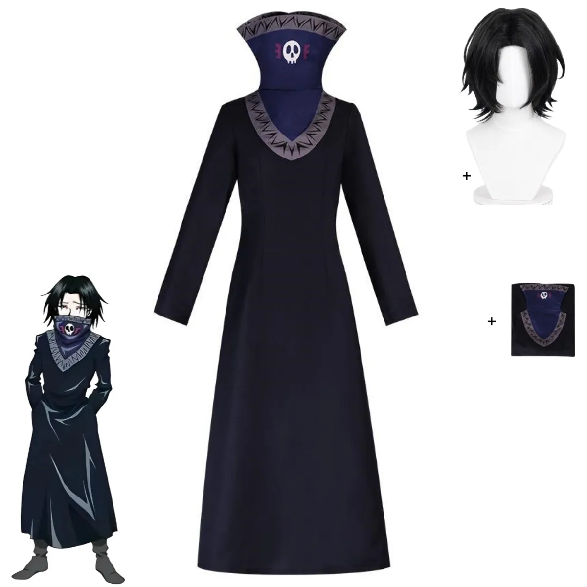 

Anime Hunter×Hunter Feitan Potoo Cosplay Costume Phantom Troupe Black Stand-up Collar Robe Coat Wig Man Woman Carnival Suit