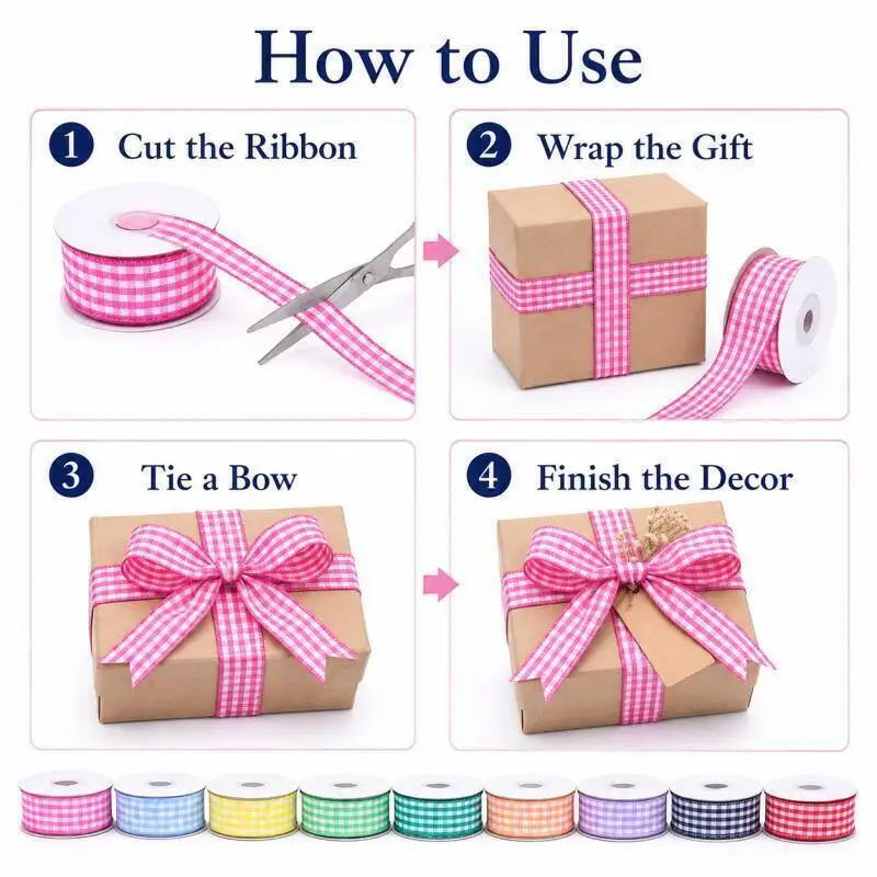10 Yards Gingham-Bänder für Hochzeits-, Weihnachts- und Partydekorationen, Geschenkverpackungen, DIY-Bastelarbeiten, Schleifen, Haarschmuck, kariertes Band, Verpackung. – Detail 4
